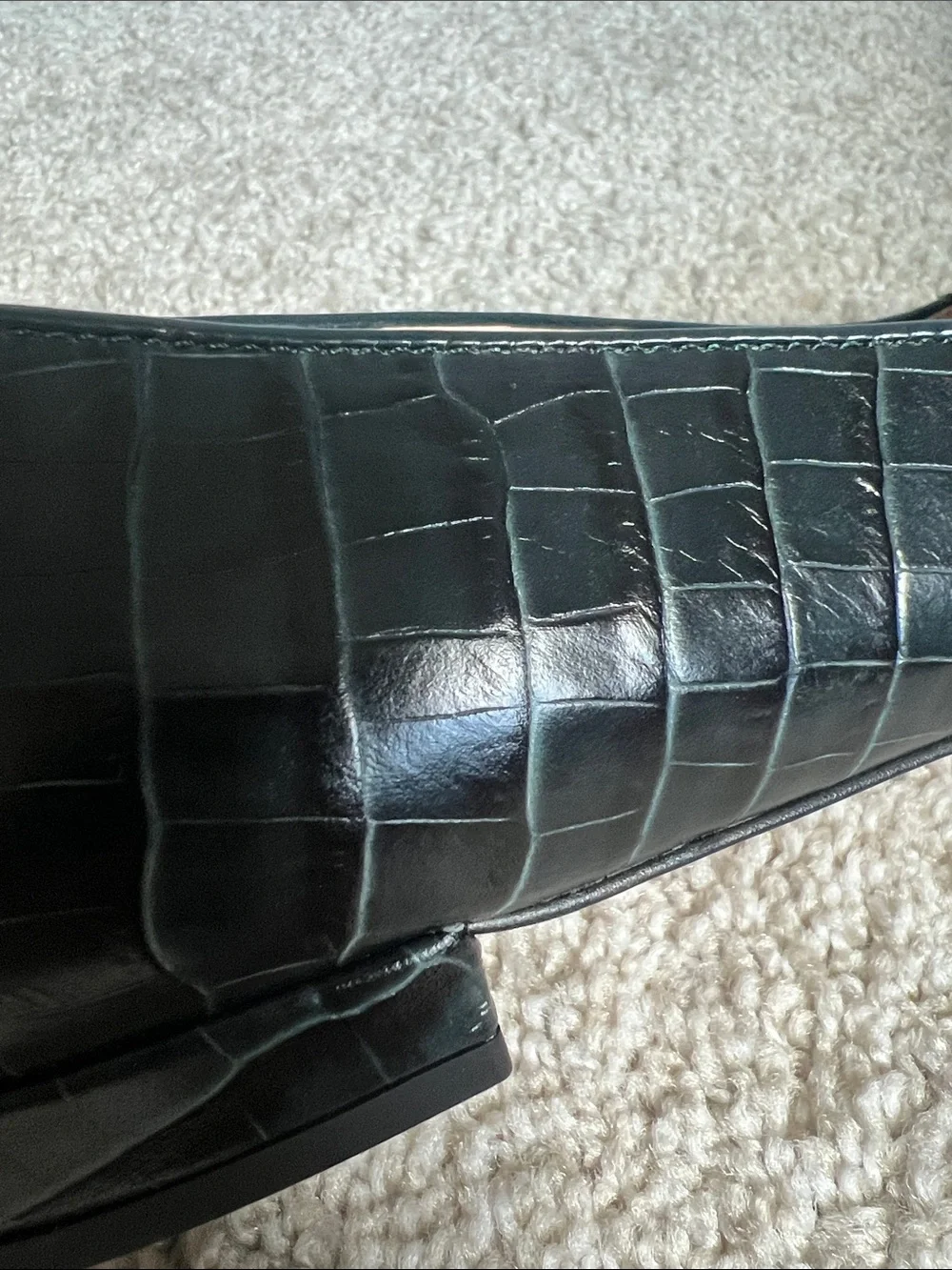 J. Crew Dark Moss Croc-Embossed Pointed-Toe Loafers size 8